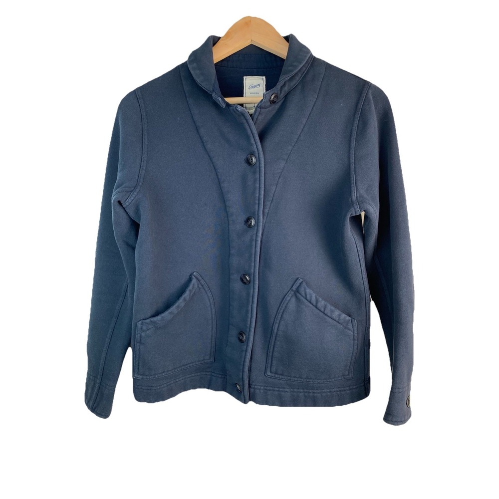 Grayers Women S Navy Blue Collared French Terrry Casual Button Up Jacket